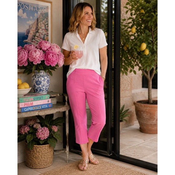 J. McLaughlin Pants - J. McLaughlin Women's Pink Pull-On Stretch Pants Size 14 Cropped Kick Flare